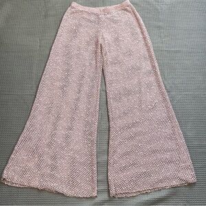 Elif by Jordan Taylor Pale Pink Crochet Wide-Leg Pants